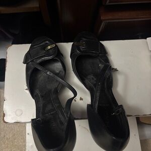 Fendi Black Leather Strappy Heels with Buckle Detail